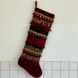 Christmas 5 Pocket Stocking/Card Holder/ Gift Holder Burgundy Velvet Embellished